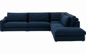 Afbeelding van een Goossens Hoekbank Odette blauw, stof, 1,5-zits, stijlvol landelijk