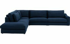 Afbeelding van een Goossens Hoekbank Odette blauw, stof, 1,5-zits, stijlvol landelijk