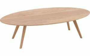 Afbeelding van een Goossens Salontafel Ferry ovaal, hout eiken blank, elegant chic, 135 x 36 x 75 cm
