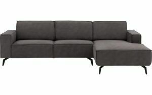 Afbeelding van een Goossens Hoekbank Hercules donkergrijs, microvezel, 3-zits, modern design met chaise longue rechts