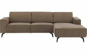 Afbeelding van een Goossens Hoekbank Hercules bruin, microvezel, 3-zits, modern design met chaise longue rechts