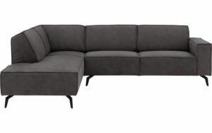 Afbeelding van een Goossens Hoekbank Hercules donkergrijs, microvezel, 3-zits, modern design met ligelement links