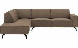 Afbeelding van een Goossens Hoekbank Hercules bruin, microvezel, 3-zits, modern design met ligelement links