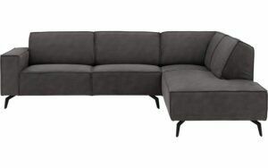 Afbeelding van een Goossens Hoekbank Hercules donkergrijs, microvezel, 3-zits, modern design met ligelement rechts