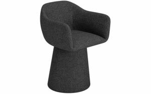 Afbeelding van een Goossens Eetkamerstoel Liselot grijs stof graden draaibaar met return functie met armleuning,