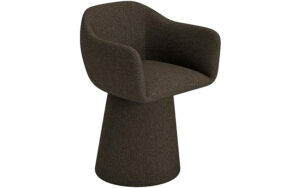 Afbeelding van een Goossens Eetkamerstoel Liselot bruin stof graden draaibaar met return functie met armleuning,