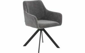 Afbeelding van een Goossens Eetkamerstoel Ysmay grijs stof graden draaibaar met armleuning,