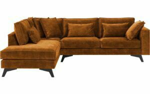 Afbeelding van een Goossens Bank Chambre cognac, stof, 3-zits, elegant chic met ligelement links