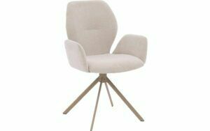 Afbeelding van een Goossens Eetkamerstoel Hera beige stof met armleuning, modern design