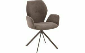 Afbeelding van een Goossens Eetkamerstoel Hera bruin stof met armleuning, modern design