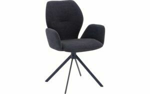 Afbeelding van een Goossens Eetkamerstoel Hera blauw stof met armleuning, modern design