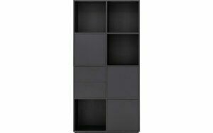 Afbeelding van een Goossens Wandmeubel Sevilla, 3 deuren 2 laden 4 open vakken, zwart eiken, 106 x 211 x 45 cm, modern design