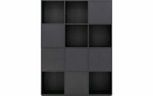 Afbeelding van een Goossens Wandmeubel Sevilla, 5 deuren 2 laden 6 open vakken, zwart eiken, 158 x 211 x 45 cm, modern design