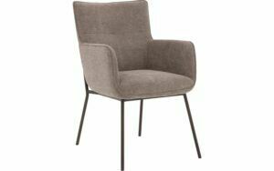 Afbeelding van een Goossens Eetkamerstoel Trullo bruin stof met armleuning,