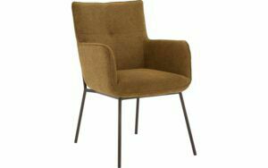 Afbeelding van een Goossens Eetkamerstoel Trullo geel stof met armleuning,