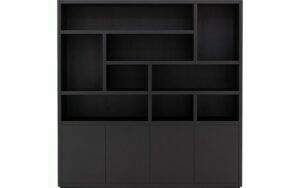 Afbeelding van een Goossens Buffetkast Barcelona, 4 deuren 9 open vakken (verticale layout), zwart eiken, 208 x 212 x 45 cm, stijlvol landelijk