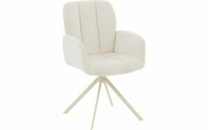 Afbeelding van een Goossens Eetkamerstoel Hestia wit stof Hera spin poot gr draaibaar returnfunctie met armleuning,