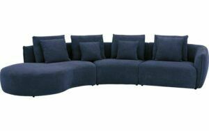 Afbeelding van een Goossens Bank Fay blauw, stof, 1,5-zits, stijlvol landelijk met chaise longue links