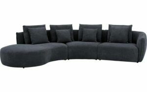 Afbeelding van een Goossens Bank Fay zwart, stof, 1,5-zits, stijlvol landelijk met chaise longue links