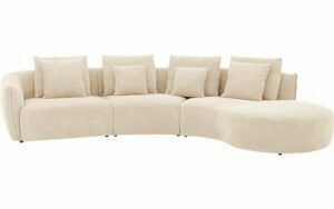 Afbeelding van een Goossens Bank Fay beige, stof, 1,5-zits, stijlvol landelijk met chaise longue rechts