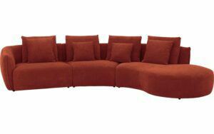 Afbeelding van een Goossens Bank Fay rood, stof, 1,5-zits, stijlvol landelijk met chaise longue rechts