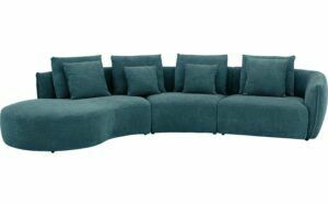 Afbeelding van een Goossens Bank Fay groen, stof, 1,5-zits, stijlvol landelijk met chaise longue rechts