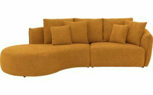 Afbeelding van een Goossens Bank Fay goud, stof, 1,5-zits, stijlvol landelijk met chaise longue links