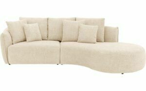 Afbeelding van een Goossens Bank Fay beige, stof, 1,5-zits, stijlvol landelijk met chaise longue rechts