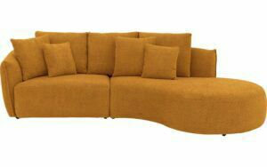 Afbeelding van een Goossens Bank Fay goud, stof, 1,5-zits, stijlvol landelijk met chaise longue rechts