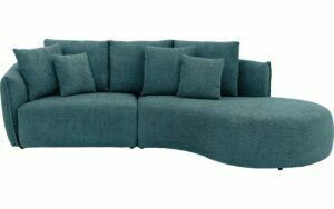 Afbeelding van een Goossens Bank Fay groen, stof, 1,5-zits, stijlvol landelijk met chaise longue rechts