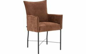 Afbeelding van een Goossens Eetkamerstoel Erik bruin stof met armleuning, modern design