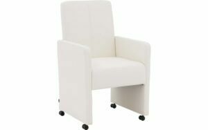 Afbeelding van een Goossens Eetkamerstoel Rivas wit kunstleer met armleuning en met wielen, modern design