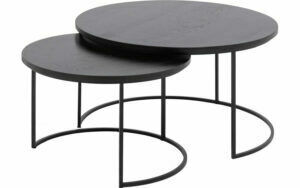 Afbeelding van een Goossens Salontafel Iras rond, hout eiken zwart, modern design, 75 x 45 x 75 cm