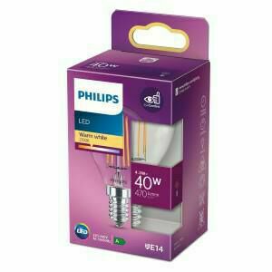 Afbeelding van een Philips LED kogel E14 4,3-40W 2700K filament helder blister - 5101512