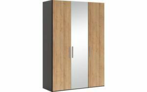 Afbeelding van een Goossens Kledingkast Easy Storage Ddk, Kledingkast 153 cm breed, 220 cm hoog, 2x draaideur en 1x spiegel draaideur midden