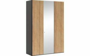 Afbeelding van een Goossens Kledingkast Easy Storage Ddk, Kledingkast 153 cm breed, 220 cm hoog, 2x draaideur en 1x spiegel draaideur midden