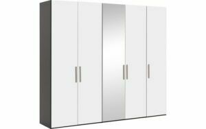Afbeelding van een Goossens Kledingkast Easy Storage Ddk, Kledingkast 253 cm breed, 220 cm hoog, 4x draaideur en 1x spiegel draaideur midden