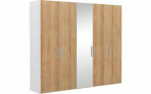 Afbeelding van een Goossens Kledingkast Easy Storage Ddk, Kledingkast 253 cm breed, 220 cm hoog, 4x draaideur en 1x spiegel draaideur midden