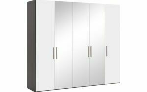 Afbeelding van een Goossens Kledingkast Easy Storage Ddk, Kledingkast 253 cm breed, 220 cm hoog, 2x draaideur en 3x spiegel draaideur midden