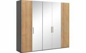 Afbeelding van een Goossens Kledingkast Easy Storage Ddk, Kledingkast 253 cm breed, 220 cm hoog, 2x draaideur en 3x spiegel draaideur midden