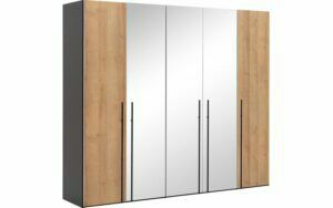 Afbeelding van een Goossens Kledingkast Easy Storage Ddk, Kledingkast 253 cm breed, 220 cm hoog, 2x draaideur en 3x spiegel draaideur midden