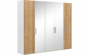 Afbeelding van een Goossens Kledingkast Easy Storage Ddk, Kledingkast 253 cm breed, 220 cm hoog, 2x draaideur en 3x spiegel draaideur midden