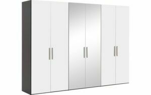 Afbeelding van een Goossens Kledingkast Easy Storage Ddk, Kledingkast 304 cm breed, 220 cm hoog, 4x draaideur en 2x spiegel draaideur midden
