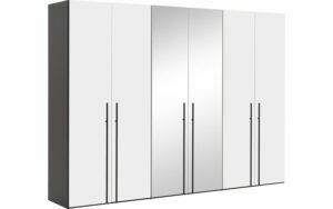 Afbeelding van een Goossens Kledingkast Easy Storage Ddk, Kledingkast 304 cm breed, 220 cm hoog, 4x draaideur en 2x spiegel draaideur midden