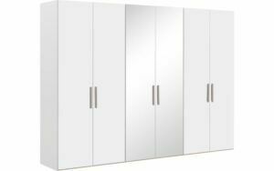 Afbeelding van een Goossens Kledingkast Easy Storage Ddk, Kledingkast 304 cm breed, 220 cm hoog, 4x draaideur en 2x spiegel draaideur midden