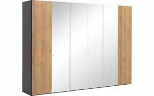 Afbeelding van een Goossens Kledingkast Easy Storage Ddk, Kledingkast 304 cm breed, 220 cm hoog, 2x draaideur en 4x spiegel draaideur midden