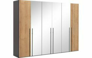 Afbeelding van een Goossens Kledingkast Easy Storage Ddk, Kledingkast 304 cm breed, 220 cm hoog, 2x draaideur en 4x spiegel draaideur midden