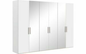 Afbeelding van een Goossens Kledingkast Easy Storage Ddk, Kledingkast 304 cm breed, 220 cm hoog, 2x draaideur en 4x spiegel draaideur midden