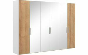 Afbeelding van een Goossens Kledingkast Easy Storage Ddk, Kledingkast 304 cm breed, 220 cm hoog, 2x draaideur en 4x spiegel draaideur midden