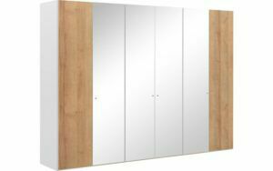 Afbeelding van een Goossens Kledingkast Easy Storage Ddk, Kledingkast 304 cm breed, 220 cm hoog, 2x draaideur en 4x spiegel draaideur midden
